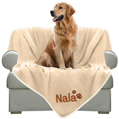 Embroidered Dog Blanket with Name, Personalized Pet Blankets for Dog for Bed Car Couch, Custom...