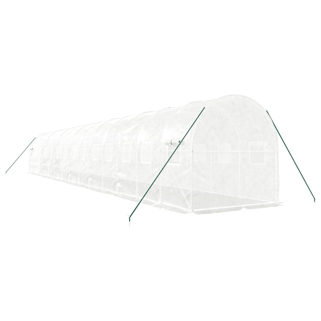 Gewächshaus mit Stahlrahmen Weiß 28 m² 14x2x2 m für Hobbygarten, Pflanzenpflege, Gemüseanbau, Kräuter und Blumen, mit Belüftung, Fenster und robustem Schutz