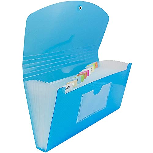JAM PAPER Accordion Folders - 13 Pocket Plastic Expanding File - Check Size - 5 x 10 1/2 - Blue - Sold Individually