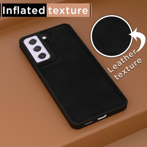 Image of Amazon Basics Back Cover for Samsung Galaxy S21 FE 5G | Premium PU Leather | Soft Touch Finish | Full Camera Protection | Raised Edge Bumper Case (Black)