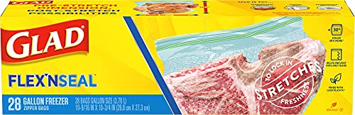 Glad FLEXN SEAL Freezer Storage Plastic Bags - Gallon - 28 count, Pack of 4 (112 total bags) (Package May Vary)