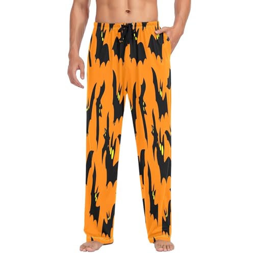 Qilmy Halloween Bats Men's Cotton Pajama Pants, Lightweight Lounge Sleepwear with Drawstring and Pocket