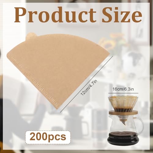 200 PCS Disposable Coffee Filter Papers, Natural Brown Size 2 for Dripper Makers (1-4 Cups) - Unbleached - Image 2