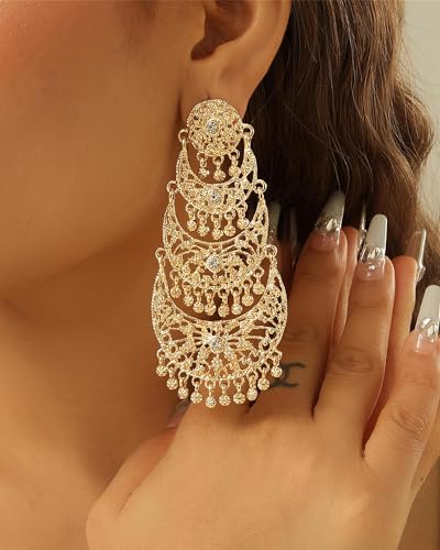 Jhumkas Indian Earrings for Women Indian Bollywood Chandelier Tassel Earrings Gold Ethnic Traditional Jhumka Jhumki Ear-Rings Wedding Party Prom In-dian Jewelry Accessories Gift2