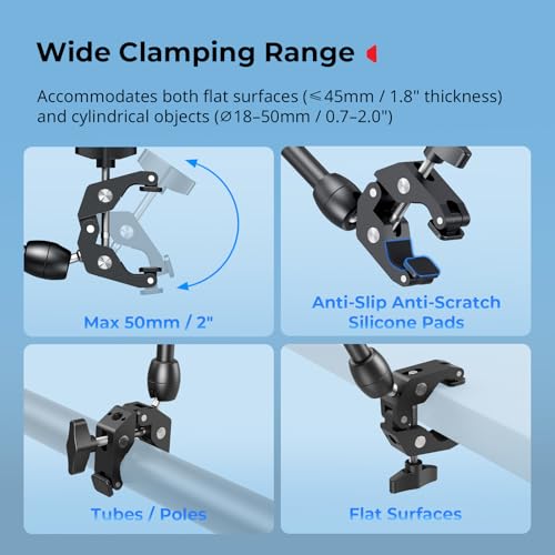 Image of SMALLRIG Desktop Magic Arm Support with Crab-Shaped Clamp Kit, Aluminum Alloy, 24.3x4.5x1.1 in, 0.6lb Payload, for Smartphones, Webcams, Action Cameras, 5624