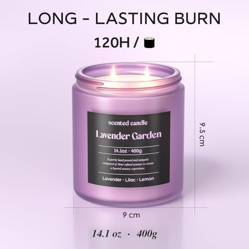 Image of CHILLFLAME Lavender Candle, 14.1 oz Scented Candles for Home, 2 Wicks Blended Scents Aromatherapy Candles for Women and Men, Birthday Gifts for Women (Lavender+Lilac+Lemon)