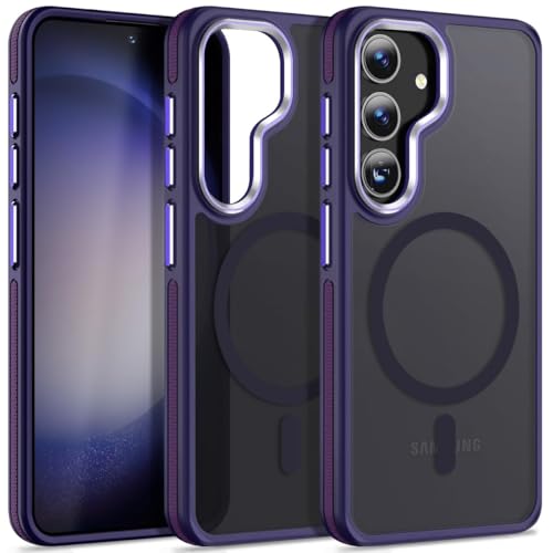 Image of MALEWOLF Magnetic for Samsung Galaxy S25 Case, Translucent Matte Texture S25 Cover [Compatible with Mag Accessories] [S Pen Friendly], Anti-Slip Drop Protection Galaxy S25 Phone Case (Dark Purple)