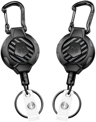 MNGARISTA Enrouleur Badge Rétractable Fibre Carbone 3K + Cordon Acier 80cm + Lot 2 Force 283g