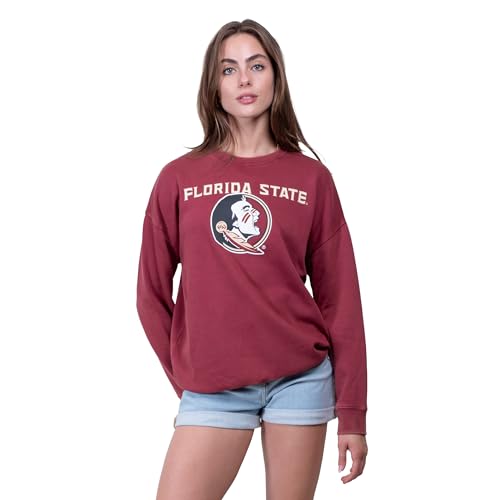 Ultra Game Womens NCAA Official Extra Soft Fleece Distressed Oversized Pullover Sweatshirt Florida State University Team Color X-Large