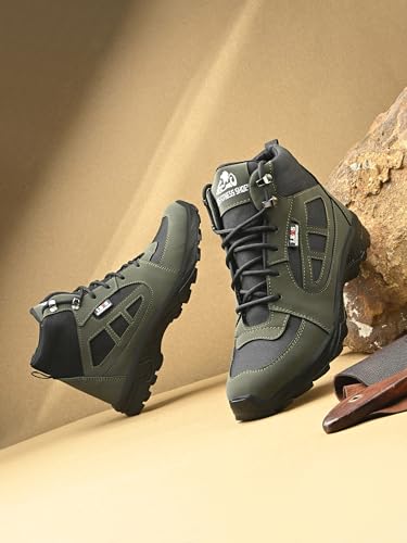 Image of Leo Fitness Waterproof Outdoor Trekking Boots | Black Hiking Boots with Cushioned Footbed, Anti-Slip Rubber Sole