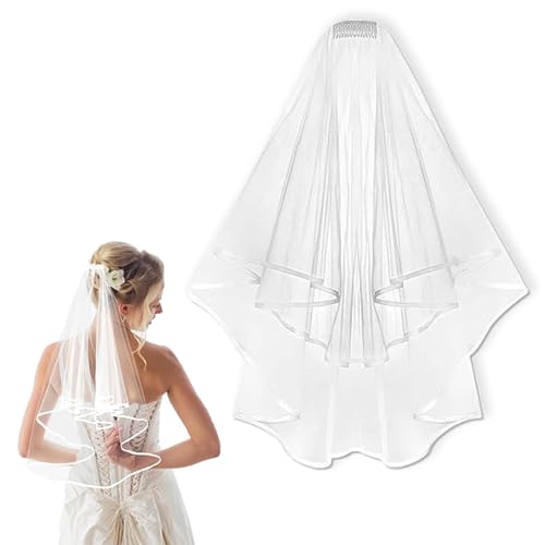 Eymobad Voile de mariée élégant pour femme - Voile de mariée blanc - Voile de mariage doux - Tulle souple - Blanc - Pour Halloween, mariées, douche, enterrement de...