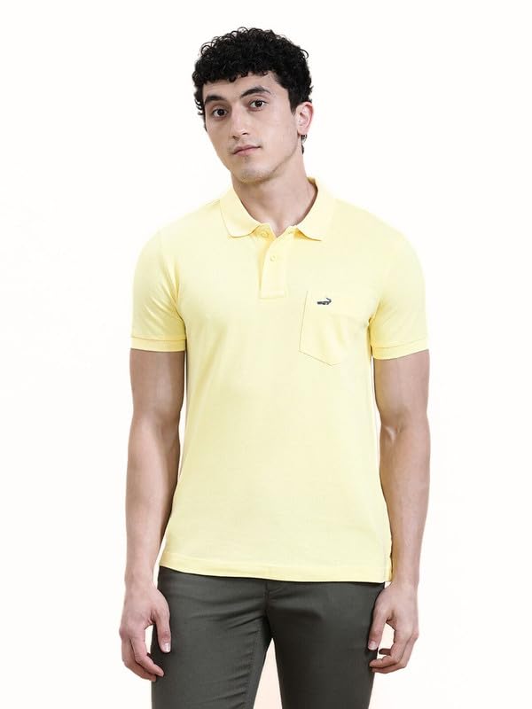 Image of CROCODILE Men's Solid Casual Wear T-Shirt | Polo Neck | Half Sleeves | Pull On | Regular