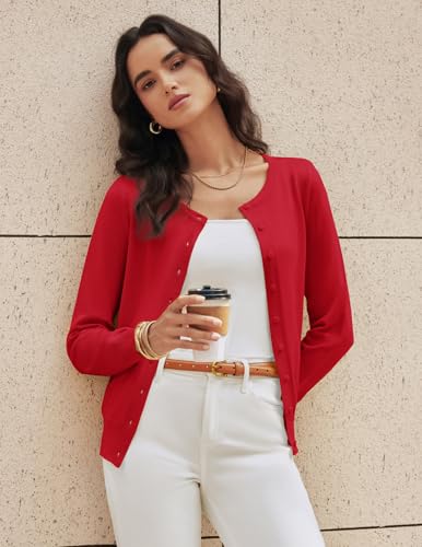 GRACE KARIN Button Down Red Cardigan for Women Lightweight Knit Cardigan Sweaters Spring Clothes Summer Outfits M — view 3
