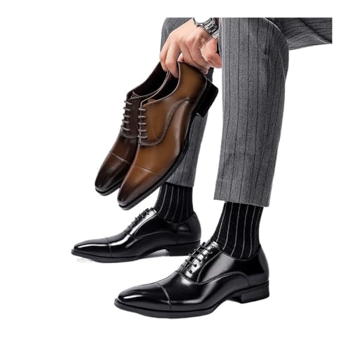 Men's Leather Shoes Business Wedding Shoes Commuting Three Joint Square Head Leather Shoes Oxfords(Black,47)4