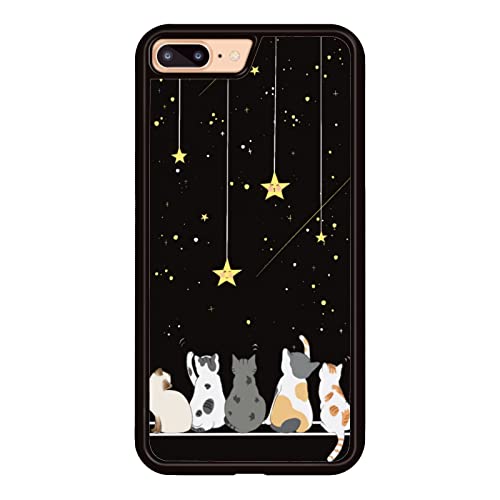 Black Cute Cat Iphone 7 Plus - 8 Plus Case - 5.5 Inch Cute Cat Iphone Case, Non-Slip Pattern Design and Shock Absorption, Soft Silica Gel Frame Support Black Phone Case for Teen Girls and Sisters