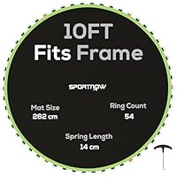 SPORTNOW Trampoline Replacement Mat with Eight Rows of Stitching, Spring Pull Tool, 54 V-Hooks, for 10ft Trampoline, Using 14cm Springs, Trampoline Jumping Mat, Green