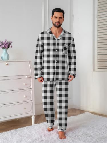 Image of QZH.DUAO Mens Pajama Set 100% Cotton Long Sleeve Button Down PJs