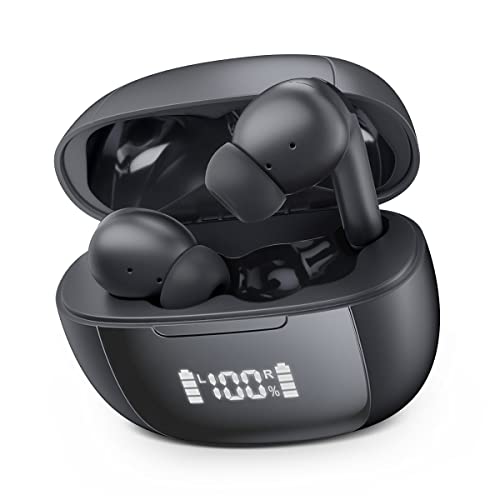 CALCINI Wireless Earbuds, Bluetooth Headphones with Microphone, IPX6 Sweatproof, 24H Playtime with LED Power Display, High-Fidelity Stereo Earphones for Sports and Work