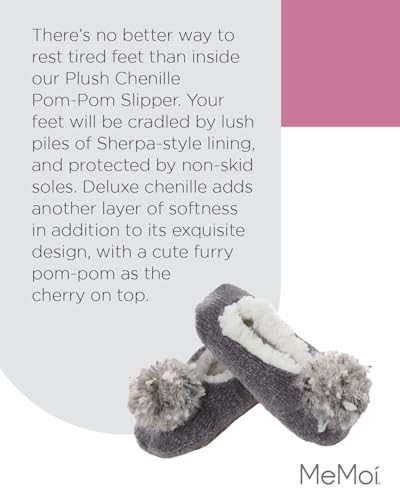 Image of MeMoi Women's Chenille Non-Skid Pom-Pom Slippers