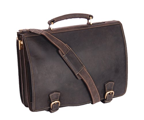 Mens Real Leather Messenger Satchel Organiser Laptop Bag Briefcase Hall Brown