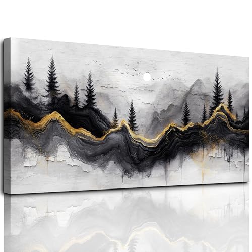 Cadre decoration murale foret abstraite d'or noir pour un style elegant