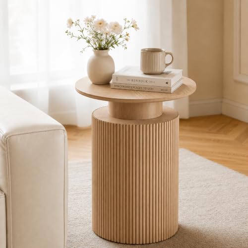 Ultym 24" Fluted End Table Reversible, Hidden Storage, Natural Oak