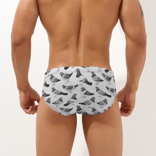 Pigeon Pattern Printed Swim Briefs for Men Sexy Bikini Swimwear Elastic Beach Trunks Bathing Suit3