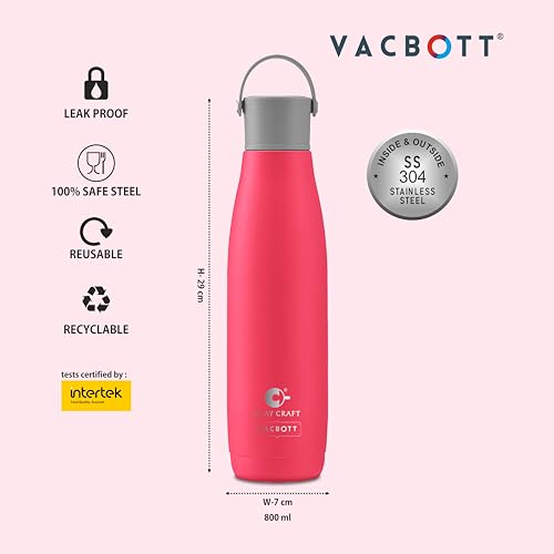 Image of Clay Craft VACBOTT Fresco Double Walled|18 Hours Hot and 24 Hours Cold Water Bottle Vacuum Insulated Flask Bottle 800 ml|1 Pcs Steel Bottle|Travelling|BPA-Free|BIS Certified|1Year Limited Warranty