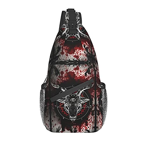 Pentagram With Demon Baphomet Satanic Goat Head Sling Bag For Women Men Crossbody Shoulder Backpack Unisex Chest Bags Water Resistant Travel Hiking Casual Daypack