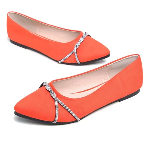 Image of TN TANGNEST Womens Casual Flats Chain Ballet Flats | Fashion Pointed Toe Rhinestone Flats, Comfort Slip On Dress Shoes for Business Work Office Wedding Party