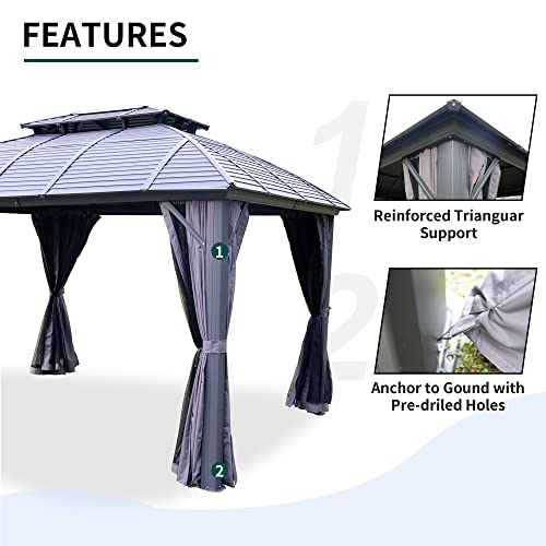 Hardtop Aluminum Gazebo-10Ft X 12Ft Outdoor Gazebo 2-Tier Permanent Hardtop，With Mosquito Net And Privacy Curtain，Outdoor Relax/Party/Bbq Pergola In Garden/Patio/Backyard And Lawn。… #TOP5
