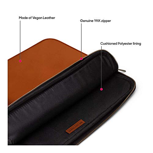 Image of DailyObjects Zippered Sleeve for MacBook & Laptop 13 Inch | Solid Tan PU Leather Sleeves with Inner Lining | Durable Stylish Light Weight Sleek Design with Zip Closure