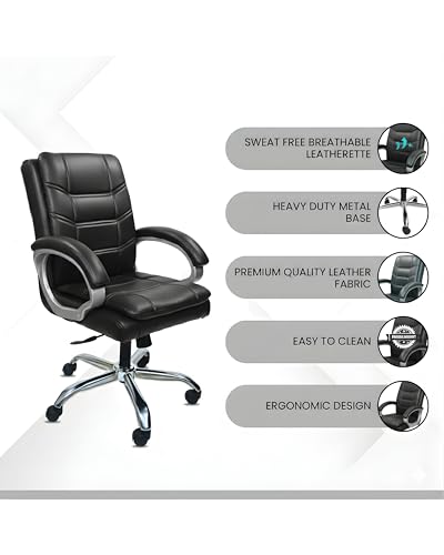 Image of activa Executive Revolving Office Chair | Ergonomic Computer Desk Chair with Cushioned Seat| Heavy Duty Steel Base, Adjustable Height & 360 Swivel Wheel| Study /Home /Offcie Visitor Chair (Star, Black)