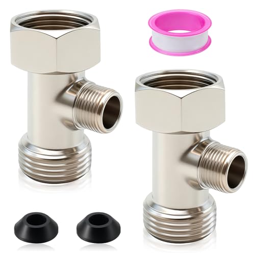 2 Pcs Bidet T Adapter, 7/8'x7/8'x3/8' Toilet Faucet Splitter, 3 Way T Valve Connector Universal Metal T-Adapter for Shower Toilet Bidet Attachment, Valve Hose Fitting Replacement Parts Accessories