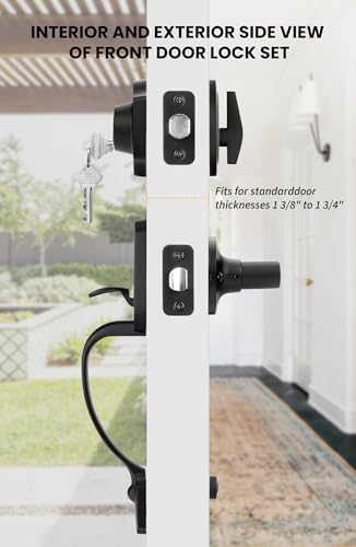 Image of Goldenwarm Front Door Lock Set, Door Handle Exterior, Front Door Handle Set, Black Front Door Handle and Deadbolt Set, Exterior Door Lock Set