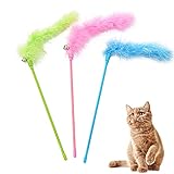 Cat Wand Toys, 3 PCS Interactive Cat Feather Toys Colorful Cat Teaser Wand with Bell for Indoor Cats