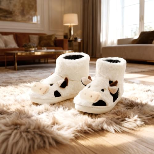 Image of Jerzmy Cute Animal Cow Pig Men Women House Slippers, Comfy Memory Foam Cloudy Soft Slippers Plush Home Shoes for Bedroom Living Room Indoor