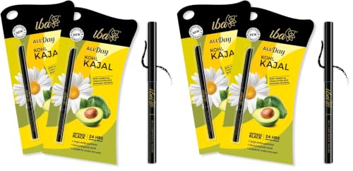 Image of Iba All Day Kohl Kajal, Jet Black, 0.30g (Pack of 4) | 24 Hr Long Stay | Smudge Proof & Waterproof Eye Makeup | Deep Matte Finish | Halal Certified & Vegan Makeup