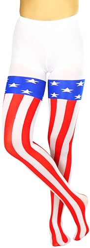 Image of ToBeInStyle Women's Superhero Superwoman American Flag Opaque Tights Costume Pantyhose