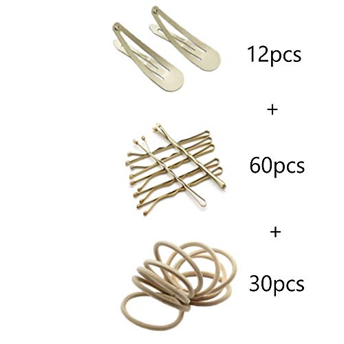 Dofash 3Cards Women's Hair Styling Set - Bobby Pins Hair Pins 60Pcs+Hyper Elastics Hiar Ties 30Pcs+Snap Hair Clips For Thick Hair 12Pcs (Blonde) #TOP7