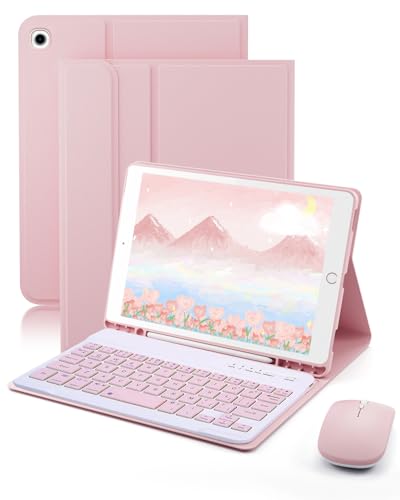 TUNKARMOR Keyboard Case for iPad mini 5 & Mini 4 7.9 inch - with Mouse and Magnetically Keyboard Case with Pencil Holder for iPad mini 5th / 4th Generation Auto Sleep/Wake Pink