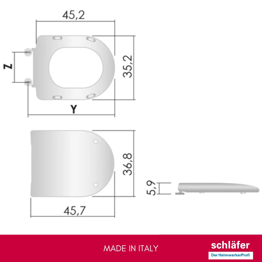 Schläfer 4649110 - Sedile Copriwater per Ideal Standard Serie Esedra Compatibile, Tavoletta WC in Termoindurente Bianco Lucido, Cerniere in Acciaio Inox, Ricambio con Forma Dedicata, 43 x 34,7 cm