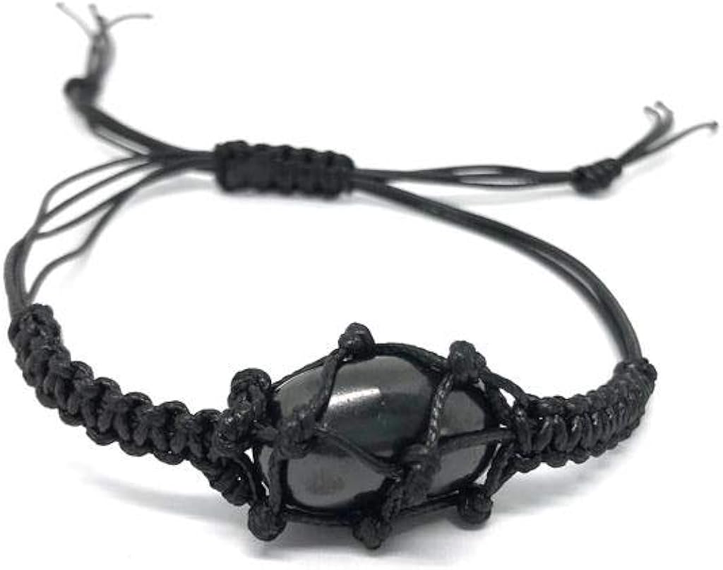 Karelian Heritage Shungite Stone Adjustable Bracelet Natural Black Macrame Hand-Made Jewelry Protective Powerful Mineral Shield Spiritual Healing
