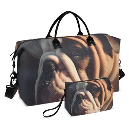 Large Travel Duffel Bag, Bulldog Puppy Cute Sports Tote Gym Bag, Shoulder Weekender Overnight Bag for Women Men, Carry On Luggage with Toiletry Bags