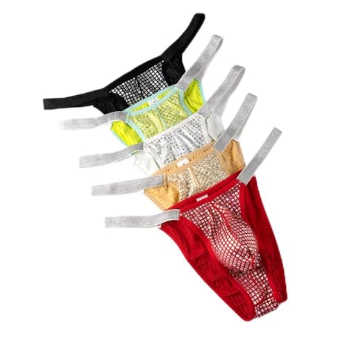 Men's Low Waist Briefs Half Coverage Sexy Triangle Briefs Sequin Bulge Pouch Bikini Briefs Underwear