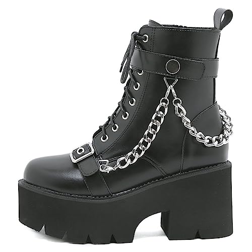 Image of Parisuit Womens Goth Patent Ankle Boots Platform Chunky Combat Boots