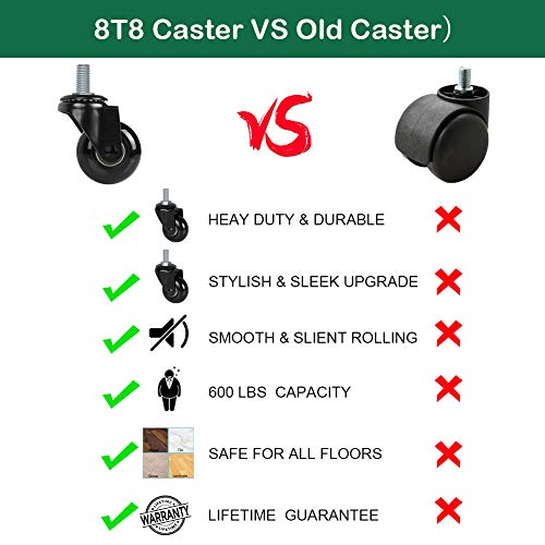 8T8 2" Office Chair Caster Wheels Replacement For Carpet, Heavy Duty Rubber Chair Wheels With Threaded Stem 3/8''-16X1"(Not Metric M10), Quiet And Smooth Gliding Across Wood Hardwood Floors - Set Of 5 #TOP2