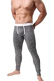 KAMUON Men’s Low Rise Pouch Underwear Pants Long Johns Thermal Bottoms Leggings (US M = Asian Tag L : Waist 31'-33', Black #2)