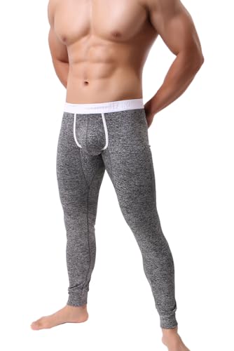 Men’s Low Rise Pouch Underwear Pants Long Johns Thermal Bottoms Leggings