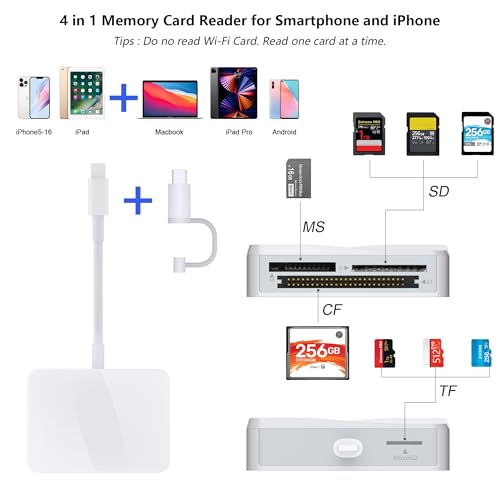 image for TIANSONG SD Card Reader for iPhone, 4 in 1 USB C and Lightning to CF/S